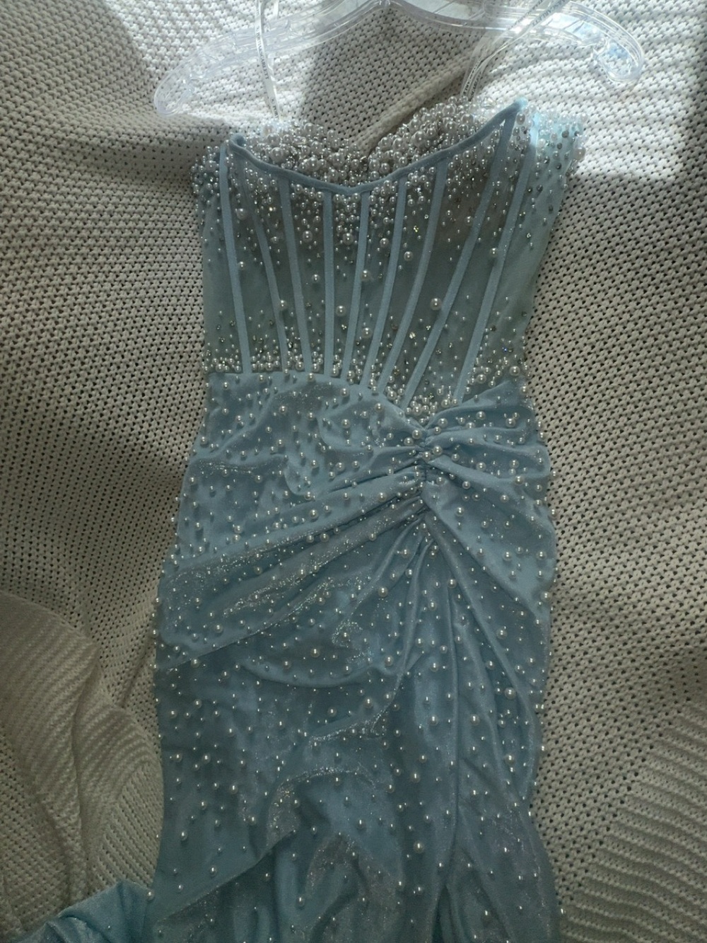 & Other Stories Light Blue Pearl-Embellished Prom Dress
